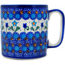 Polish Pottery Mug 10 oz Blue Tulip Garden UNIKAT