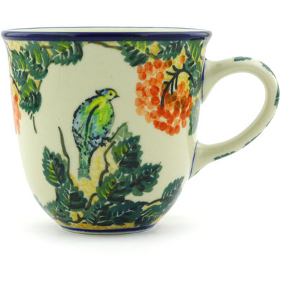 Polish Pottery Mug 10 oz Green Songbird UNIKAT