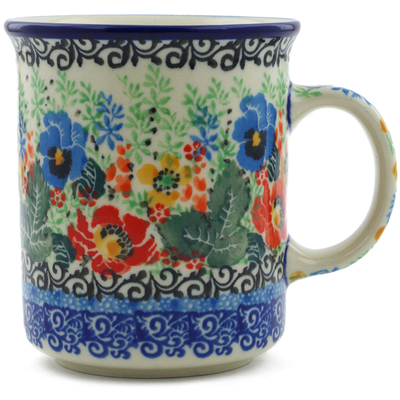 Polish Pottery Mug 10 oz Prancing Pansies UNIKAT