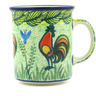 Polish Pottery Mug 10 oz Rooster Parade UNIKAT