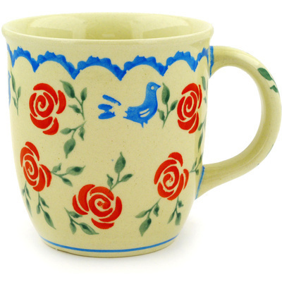 Polish Pottery Mug 12 oz Blue Bird Rose