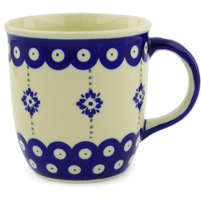 Polish Pottery Mug 12 oz Blue Boutonniere