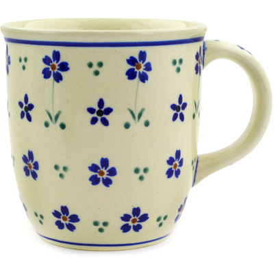 Polish Pottery Mug 12 oz Blue Daisy Dots