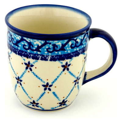 Polish Pottery Mug 12 oz Blue Daisy Lattice
