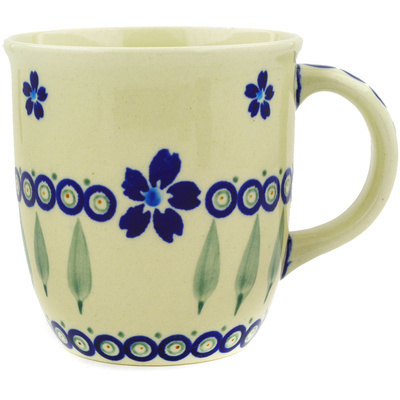 Polish Pottery Mug 12 oz Blue Flowering Peacock