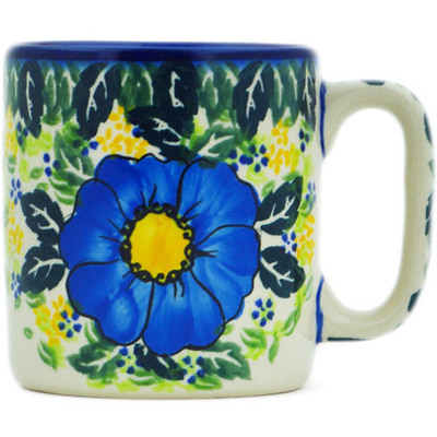 Polish Pottery Mug 12 oz Blue Happy Fields UNIKAT