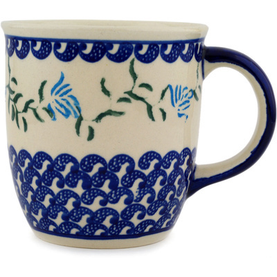 Polish Pottery Mug 12 oz Blue Rose Peacock