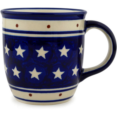 Polish Pottery Mug 12 oz Blue Star Americana