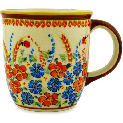 Polish Pottery Mug 12 oz Fiesta Flower Ladybug UNIKAT
