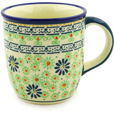 Polish Pottery Mug 12 oz Green Aster Field