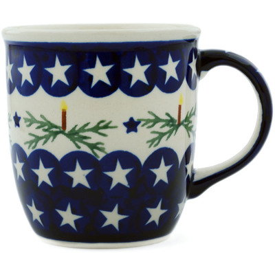 Polish Pottery Mug 12 oz Holly Stars