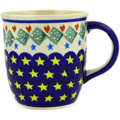 Polish Pottery Mug 12 oz Peacock Stars