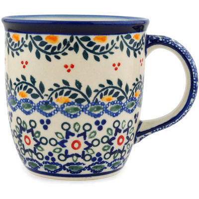 Polish Pottery Mug 12 oz Tatted Flower UNIKAT