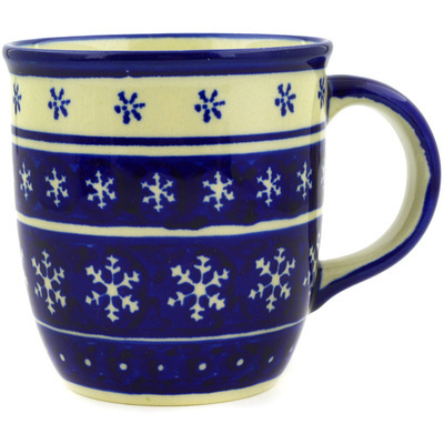 Polish Pottery Mug 12 oz Winter Snowflakes
