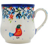 Polish Pottery Mug 13 oz Pretty Bird Floral UNIKAT