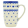 Polish Pottery Mug 14 oz Blue Valentine Hearts