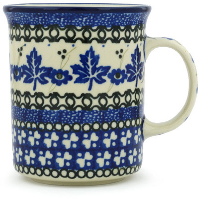 Polish Pottery Mug 15 oz Blue Leaves UNIKAT