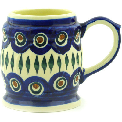 Polish Pottery Mug 15 oz Blue Peacock