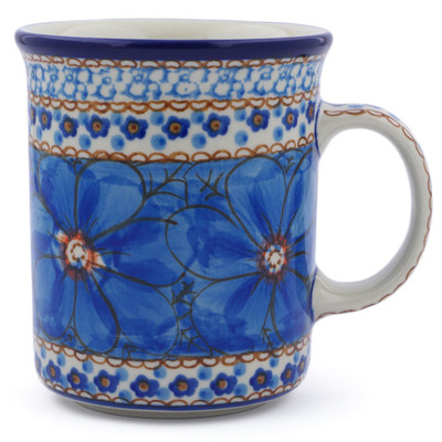 Polish Pottery Mug 15 oz Blue Poppies UNIKAT