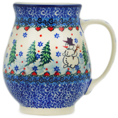 Polish Pottery Mug 17 oz Dancing Snowman UNIKAT