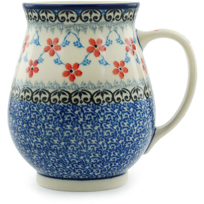 Polish Pottery Mug 17 oz Floral Lattice
