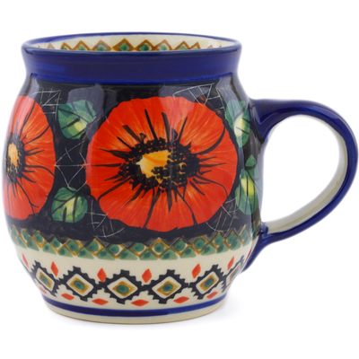 Polish Pottery Mug 17 oz Poppy Passion UNIKAT