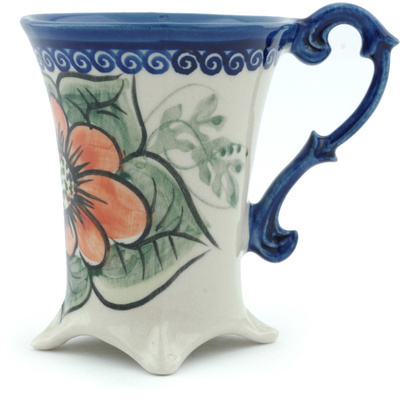 Polish Pottery Mug 5 oz Orange Bouquet UNIKAT