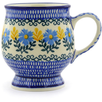 Polish Pottery Mug 8 oz Blue Daisy