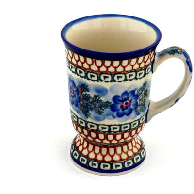 Polish Pottery Mug 8 oz Blue Poppy Wreath UNIKAT