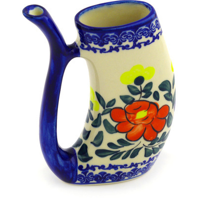 Polish Pottery Mug with Straw 10 oz Flower Party