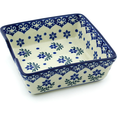 Polish Pottery Napkin Holder 6&quot; Blue Holly