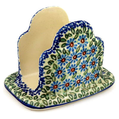 Polish Pottery Napkin Holder 7&quot; Chicory Blue Meadow