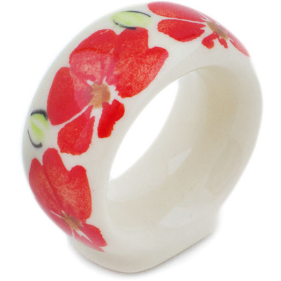 Polish Pottery Napkin Ring 2&quot; Red Cornflower