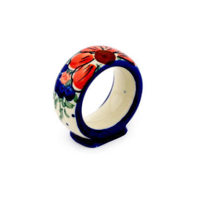 Polish Pottery Napkin Ring 2&quot; Summertime Blues UNIKAT