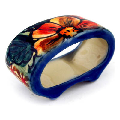Polish Pottery Napkin Ring 3&quot; Colorful Bouquet UNIKAT