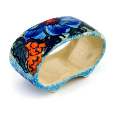 Polish Pottery Napkin Ring 3&quot; Corn In The Blue UNIKAT