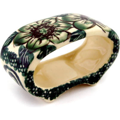 Polish Pottery Napkin Ring 3&quot; Gratuitous Greens UNIKAT