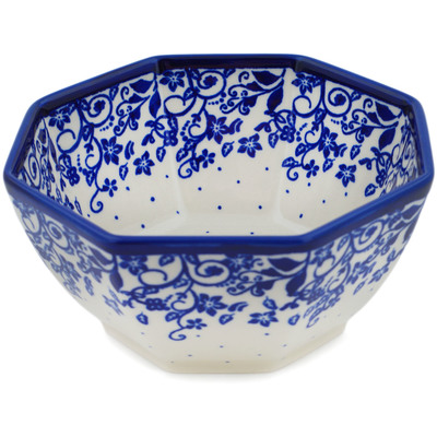 Polish Pottery Octagonal Bowl 7&quot; Blue Vines