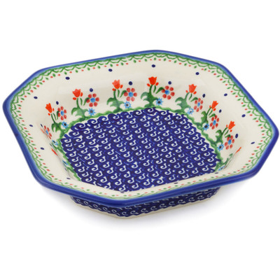 Polish Pottery Octagonal Bowl 8&quot; Spring Flowers