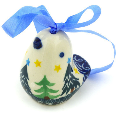 Polish Pottery Ornament Bird Bell 2&quot; Christmas Evergreen
