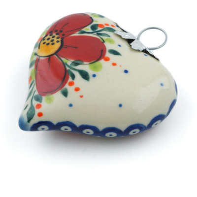 Polish Pottery Ornament Heart 3&quot; Floral Bouquet UNIKAT