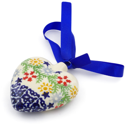 Polish Pottery Ornament Heart 3&quot; Floral Christmas