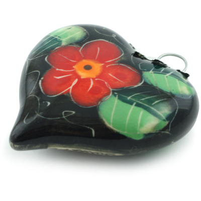 Polish Pottery Ornament Heart 3&quot; Flower Grove UNIKAT