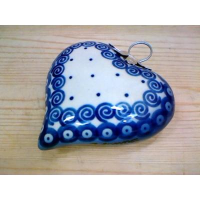 Polish Pottery Ornament Heart 3&quot; Peacock Dots UNIKAT