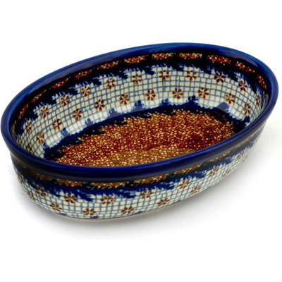 Polish Pottery Oval Baker 8&quot; Rustic Cloth