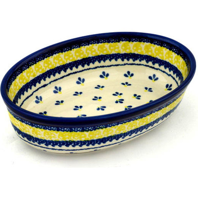 Polish Pottery Oval Baker 8&quot; Yellow Buds
