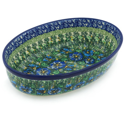 Polish Pottery Oval Baker 9&quot; Bloomimg Meadow UNIKAT