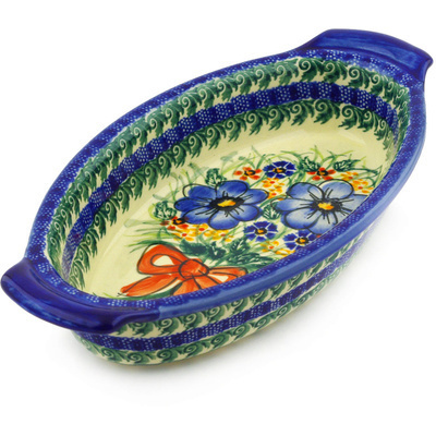 Polish Pottery Oval Baker with Handles 10&quot; Spring Garden UNIKAT