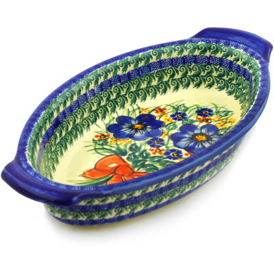 Polish Pottery Oval Baker with Handles 12&quot; Spring Garden UNIKAT