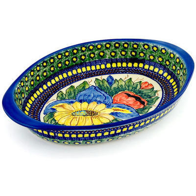 Polish Pottery Oval Baker with Handles 13&quot; UNIKAT
